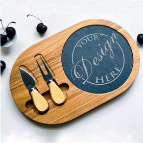 Custom Engraved Acacia Wooden Serving Board with Two Tools